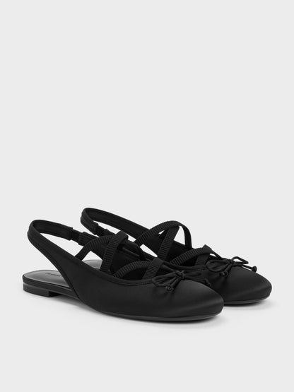 CHARLES & KEITH Everyday / Satin Crossover Slingback Ballet Flats - Black Textured