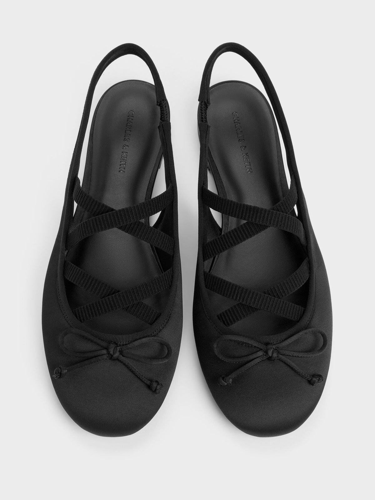 CHARLES & KEITH Everyday / Satin Crossover Slingback Ballet Flats - Black Textured