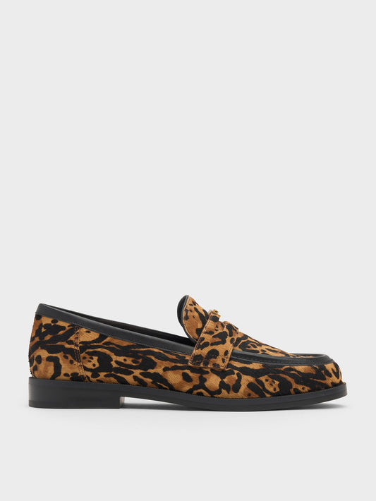 CHARLES & KEITH Recommended / Georgina Calf Hair Leopard-Print Penny Loafers - Animal Print Brown