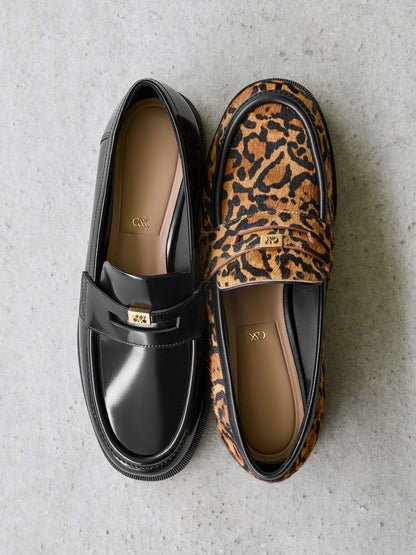 CHARLES & KEITH Recommended / Georgina Calf Hair Leopard-Print Penny Loafers - Animal Print Brown