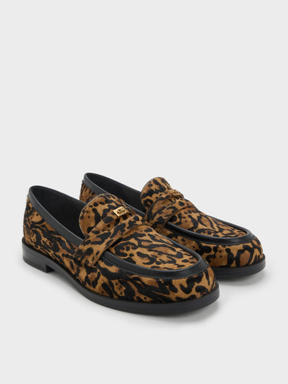 CHARLES & KEITH Recommended / Georgina Calf Hair Leopard-Print Penny Loafers - Animal Print Brown