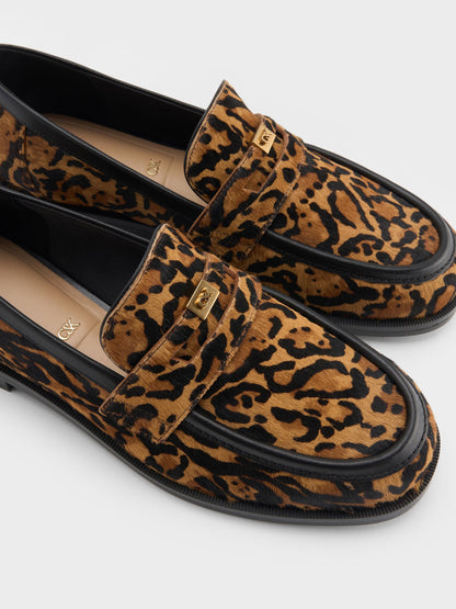 CHARLES & KEITH Recommended / Georgina Calf Hair Leopard-Print Penny Loafers - Animal Print Brown