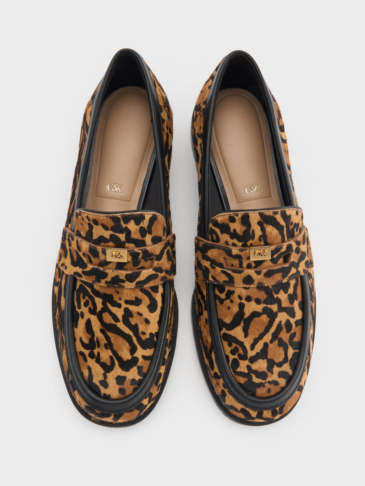 CHARLES & KEITH Recommended / Georgina Calf Hair Leopard-Print Penny Loafers - Animal Print Brown