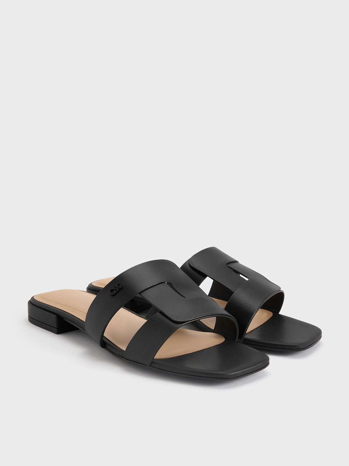 CHARLES & KEITH Signature / Petina Leather Slide Sandals - Black