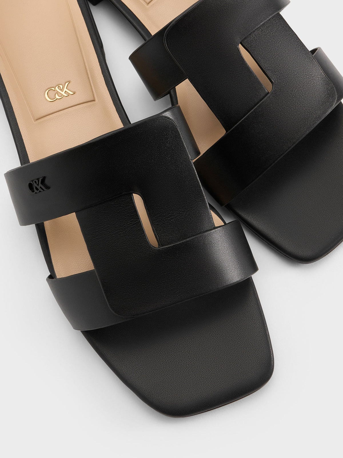 CHARLES & KEITH Signature / Petina Leather Slide Sandals - Black