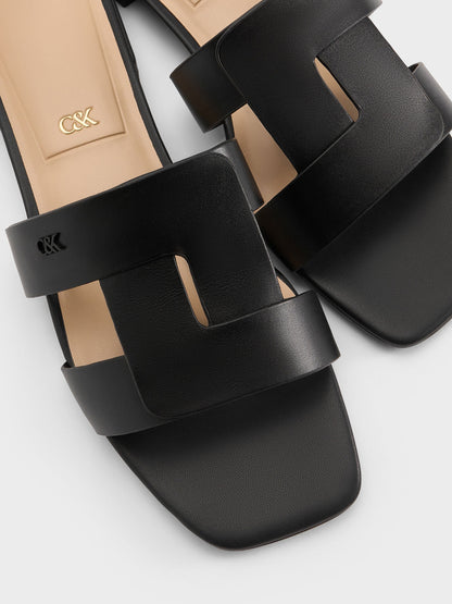 CHARLES & KEITH Signature / Petina Leather Slide Sandals - Black