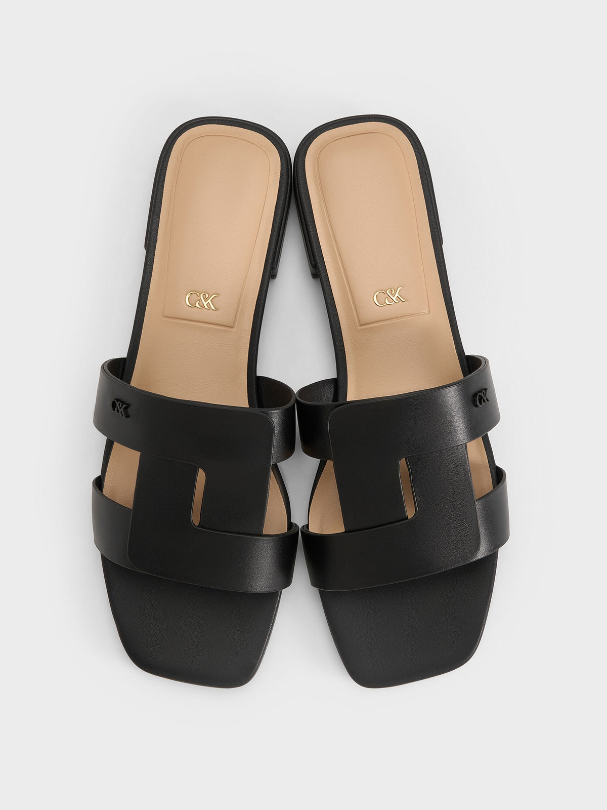 CHARLES & KEITH Signature / Petina Leather Slide Sandals - Black
