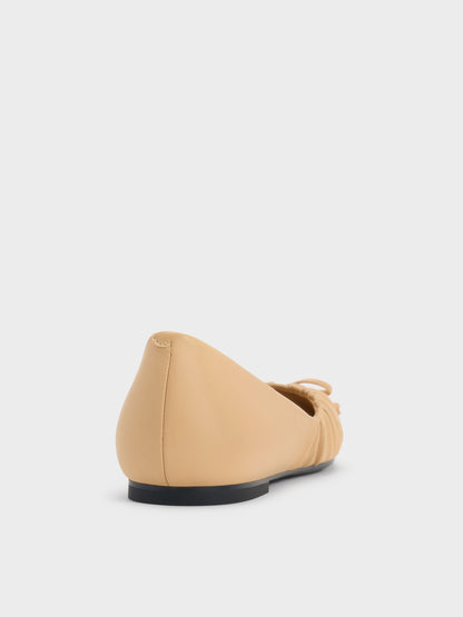 CHARLES & KEITH Quality / Ruched Bow Ballet Flats - Sand