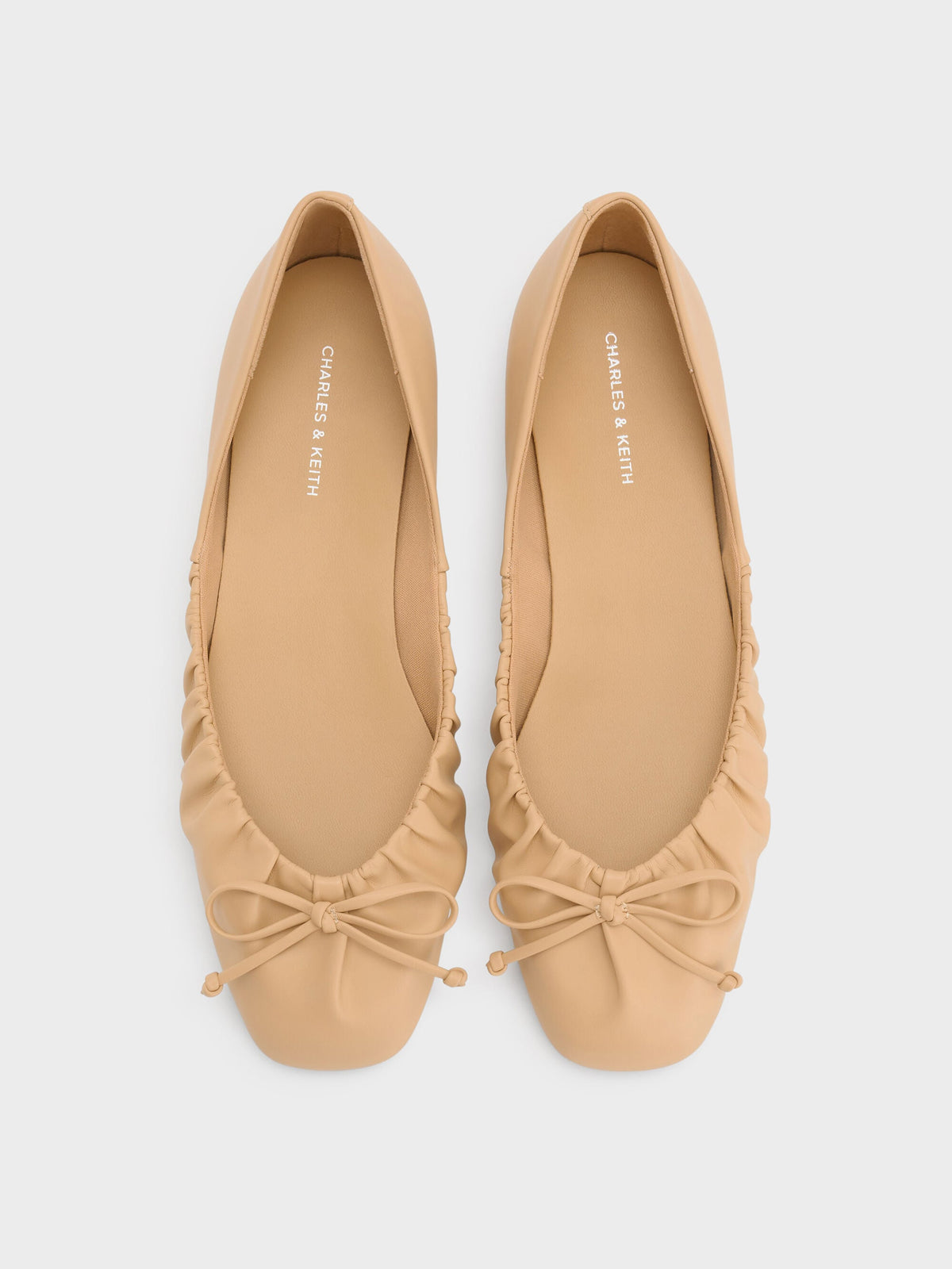 CHARLES & KEITH Quality / Ruched Bow Ballet Flats - Sand