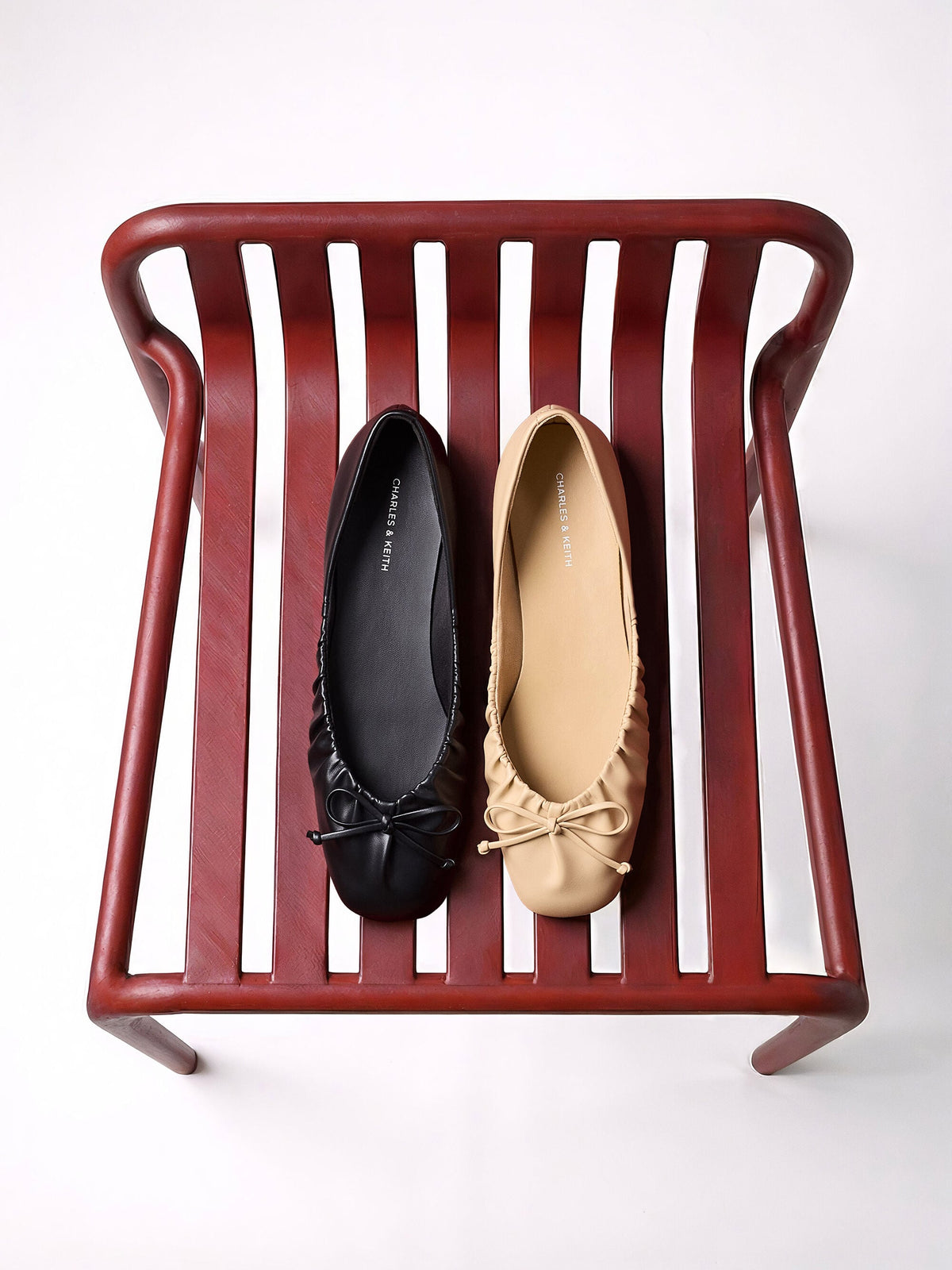 CHARLES & KEITH Quality / Ruched Bow Ballet Flats - Sand