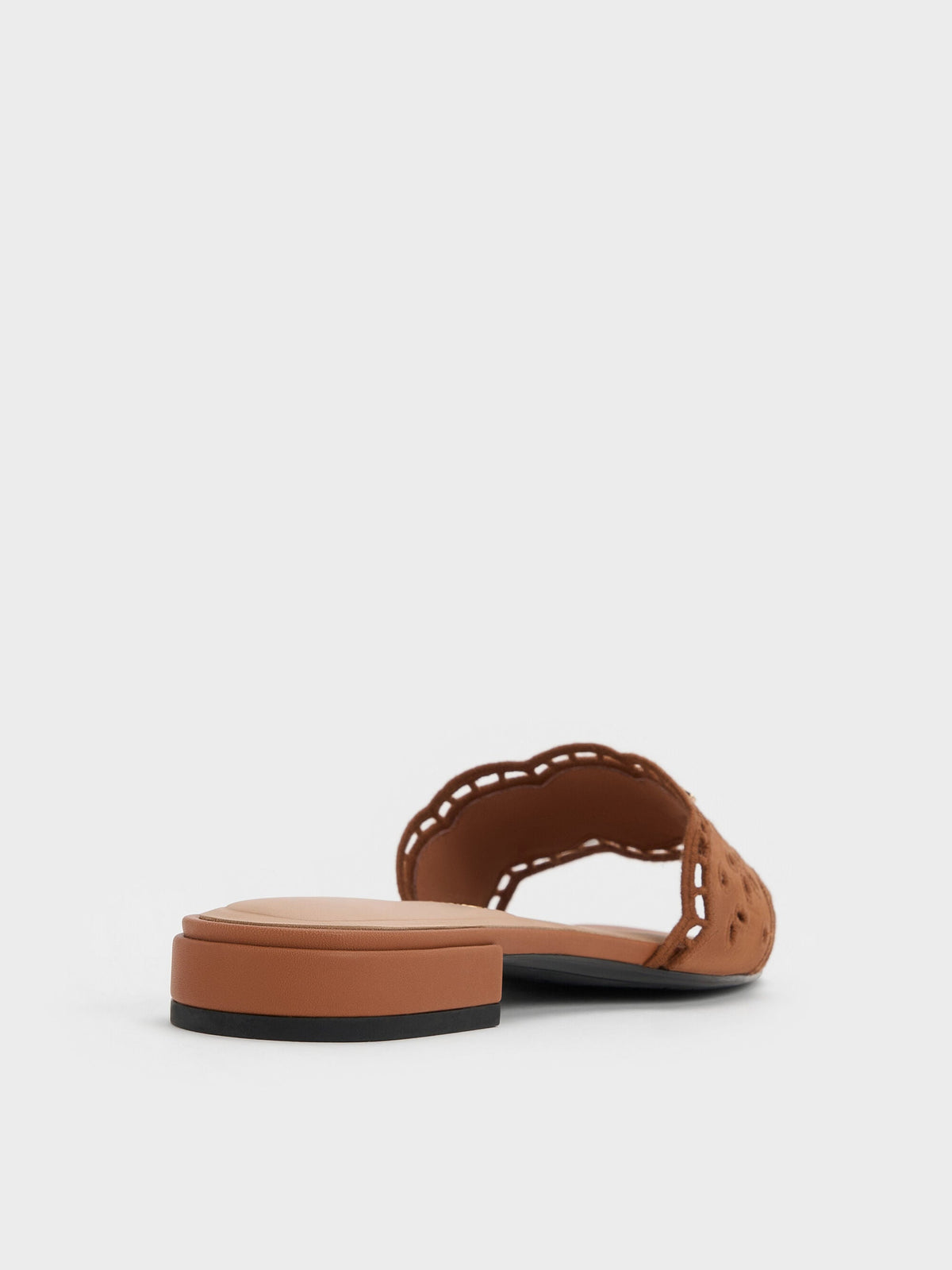CHARLES & KEITH Essential / Leather Embroidered Slide Sandals - Cognac