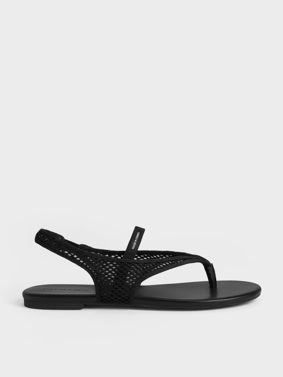 CHARLES & KEITH Popular / Ellory Mesh Thong Slingback Sandals - Black Textured