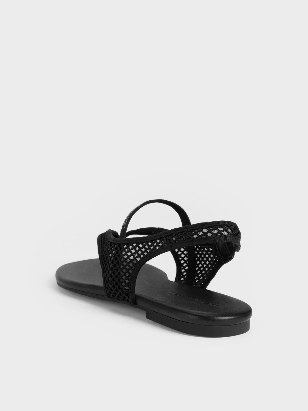 CHARLES & KEITH Popular / Ellory Mesh Thong Slingback Sandals - Black Textured