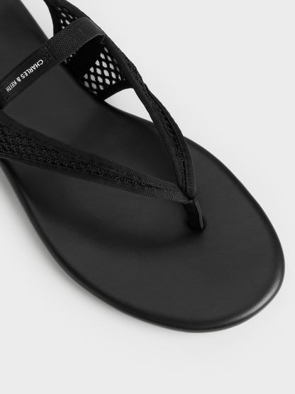CHARLES & KEITH Popular / Ellory Mesh Thong Slingback Sandals - Black Textured