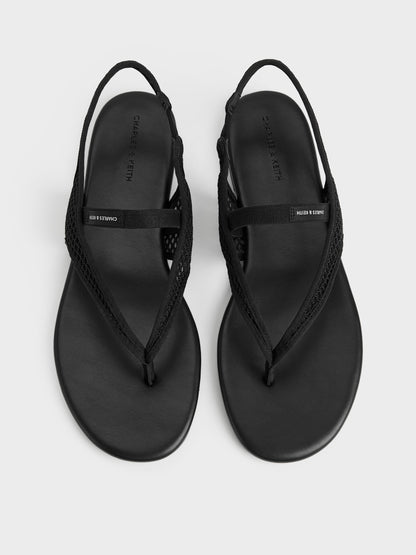 CHARLES & KEITH Popular / Ellory Mesh Thong Slingback Sandals - Black Textured