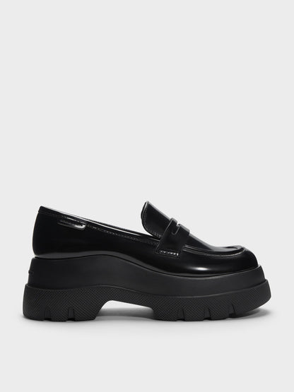 CHARLES & KEITH New / Leoi Platform Penny Loafers - Black Box