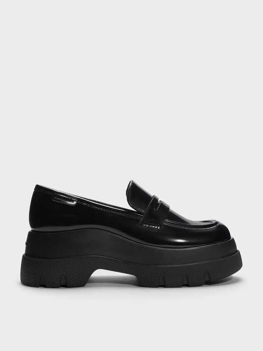 CHARLES & KEITH New / Leoi Platform Penny Loafers - Black Box