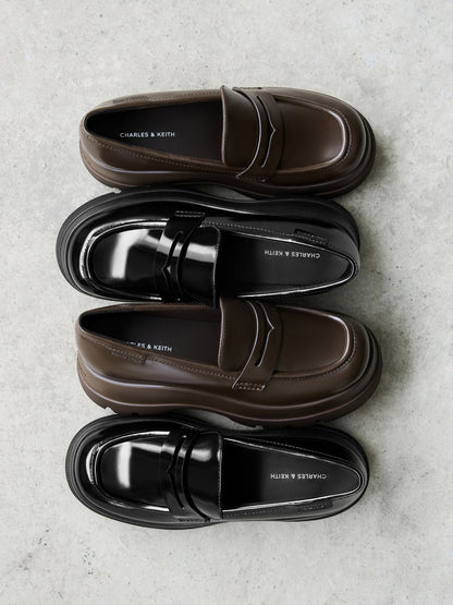 CHARLES & KEITH New / Leoi Platform Penny Loafers - Black Box