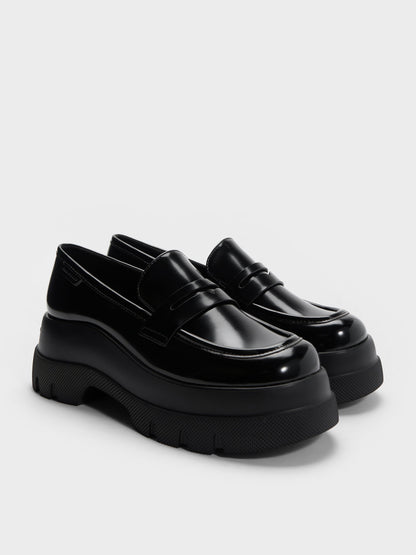 CHARLES & KEITH New / Leoi Platform Penny Loafers - Black Box
