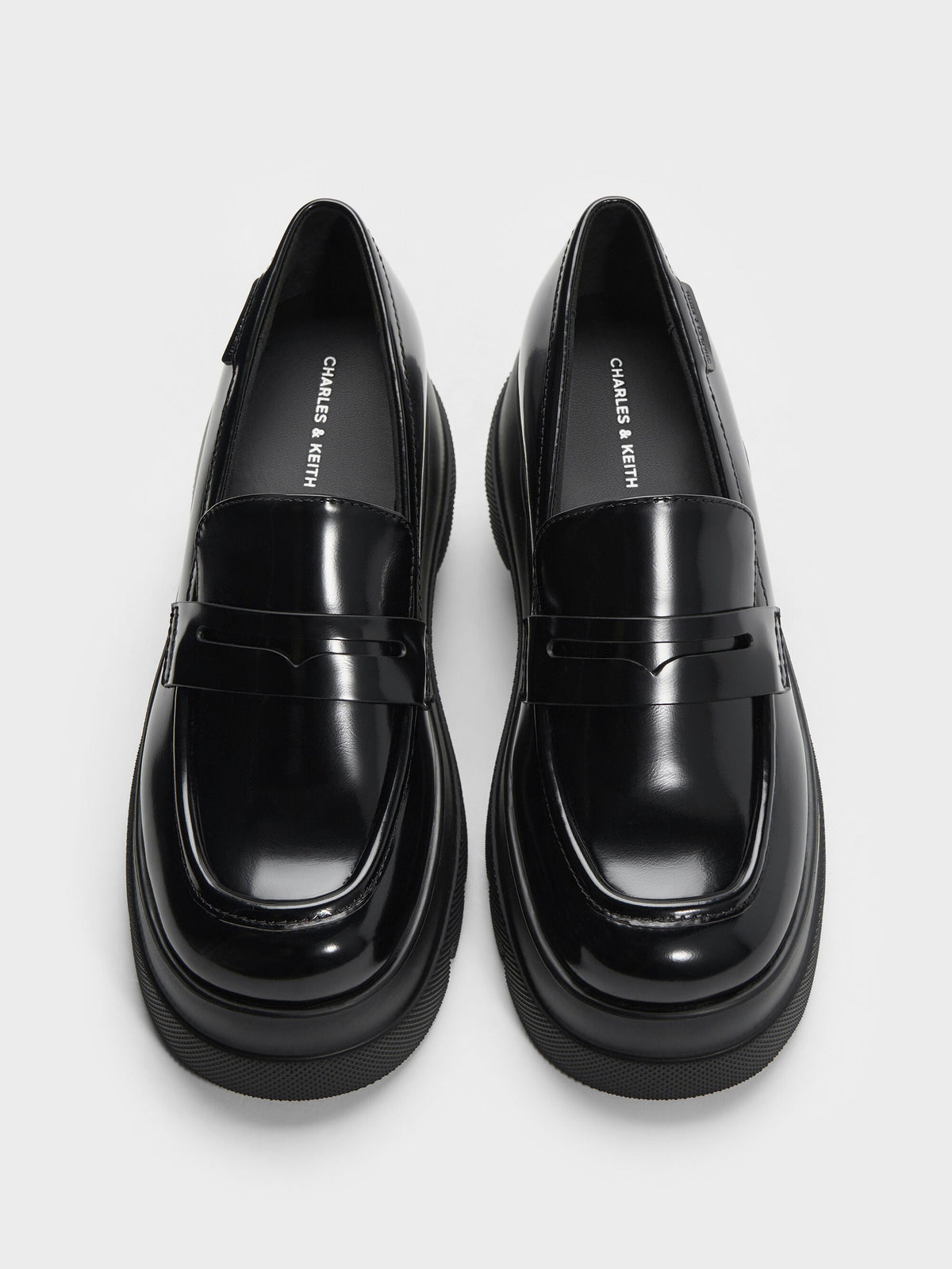 CHARLES & KEITH New / Leoi Platform Penny Loafers - Black Box