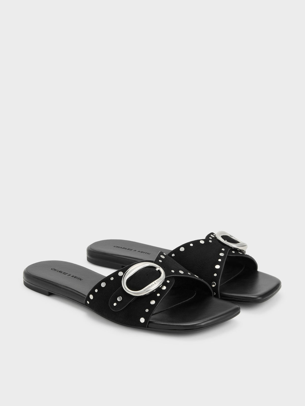 CHARLES & KEITH Latest / Studded Buckled Slide Sandals - Black