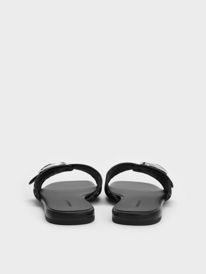 CHARLES & KEITH Latest / Studded Buckled Slide Sandals - Black