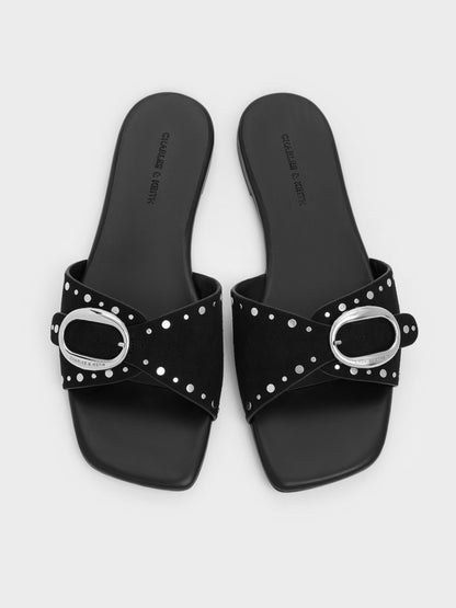 CHARLES & KEITH Latest / Studded Buckled Slide Sandals - Black