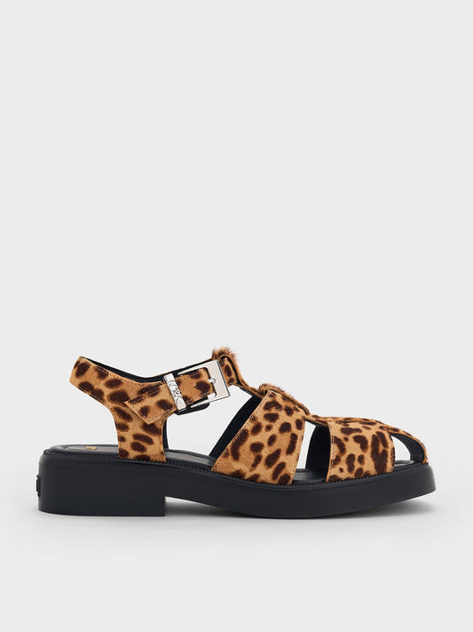 CHARLES & KEITH Sale / Leopard-Print Textured Caged Sandals - Multi