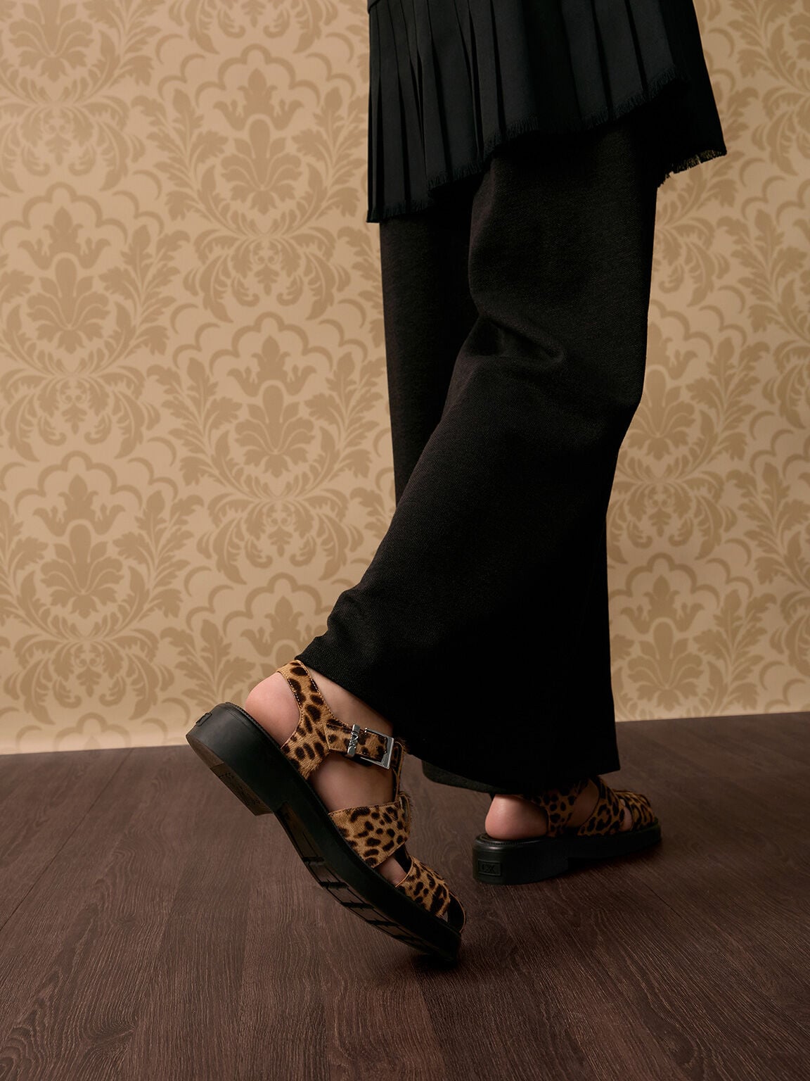 CHARLES & KEITH Sale / Leopard-Print Textured Caged Sandals - Multi