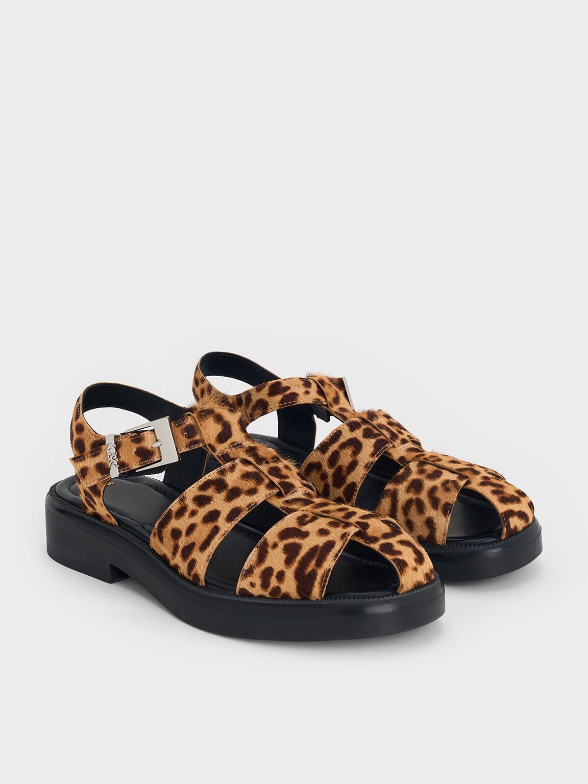 CHARLES & KEITH Sale / Leopard-Print Textured Caged Sandals - Multi