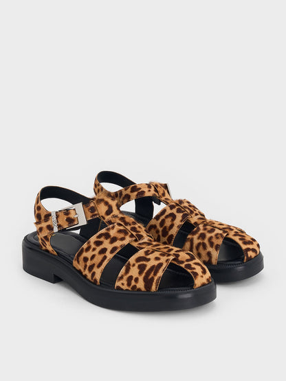 CHARLES & KEITH Sale / Leopard-Print Textured Caged Sandals - Multi