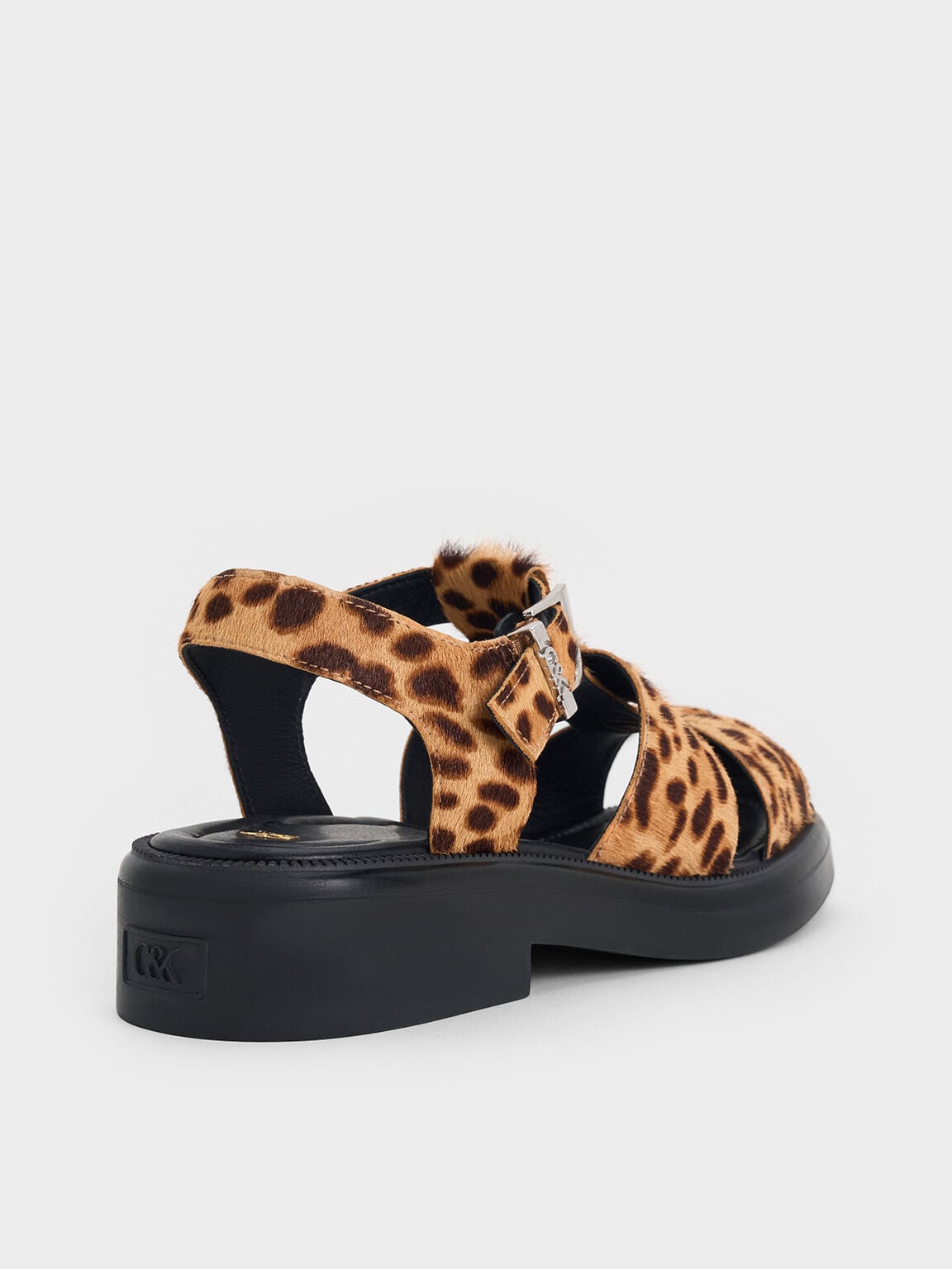 CHARLES & KEITH Sale / Leopard-Print Textured Caged Sandals - Multi