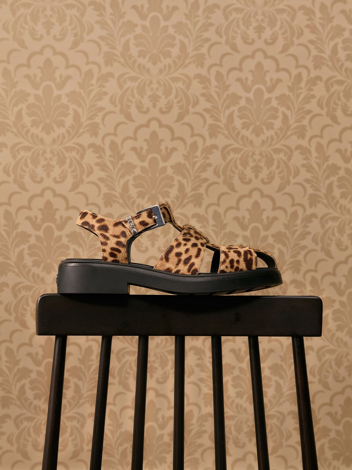 CHARLES & KEITH Sale / Leopard-Print Textured Caged Sandals - Multi
