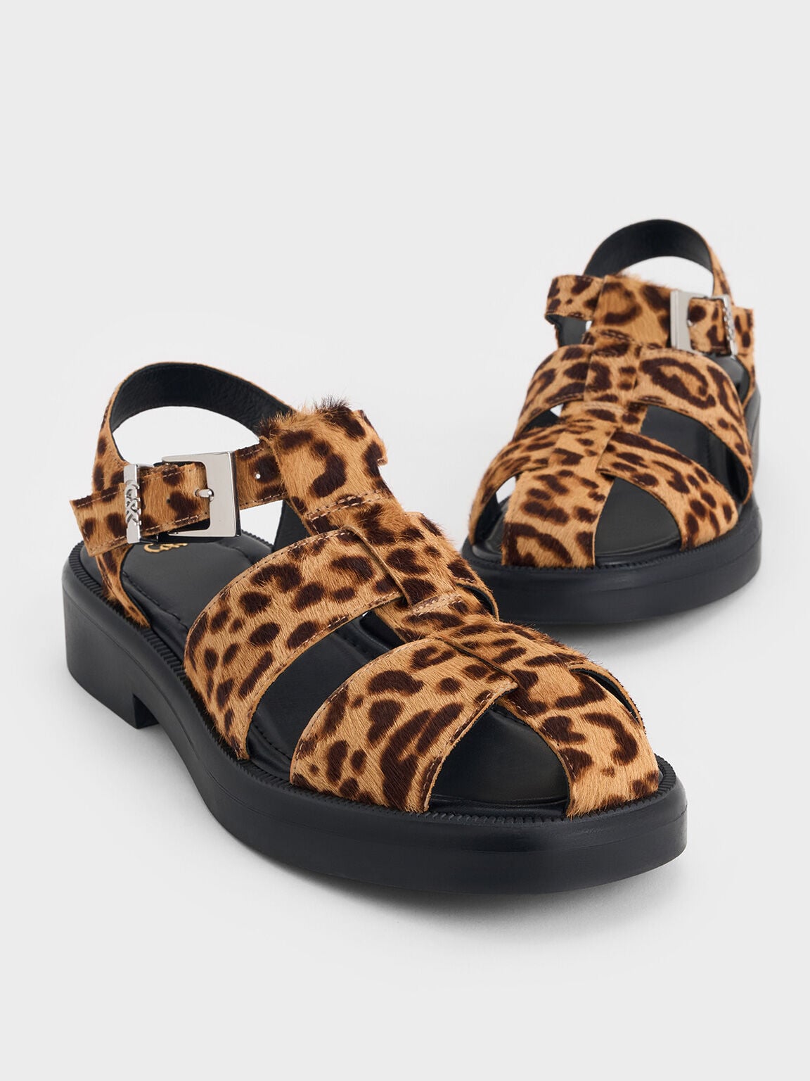 CHARLES & KEITH Sale / Leopard-Print Textured Caged Sandals - Multi