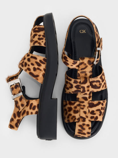 CHARLES & KEITH Sale / Leopard-Print Textured Caged Sandals - Multi