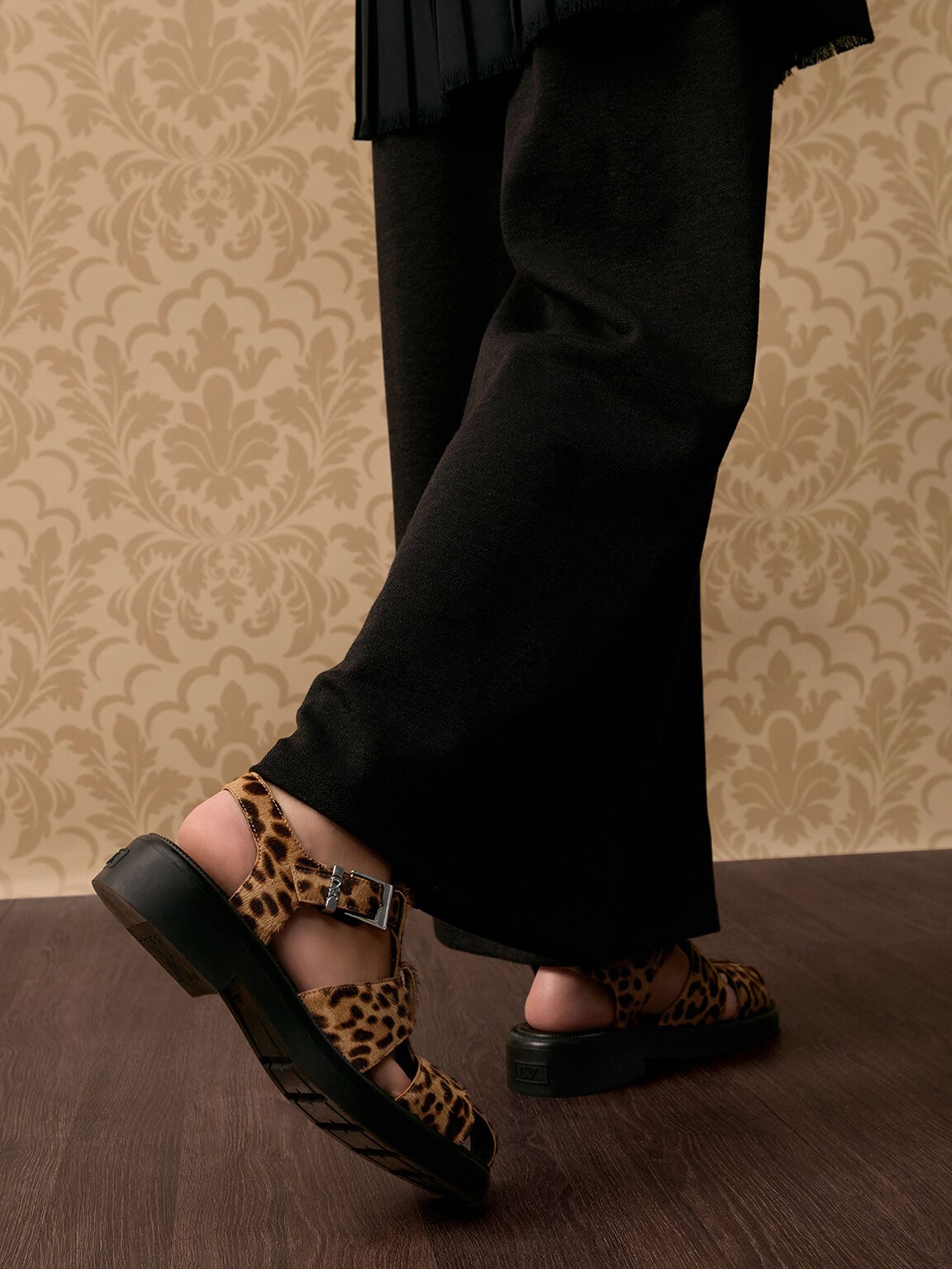 CHARLES & KEITH Sale / Leopard-Print Textured Caged Sandals - Multi