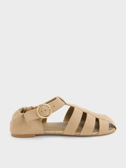 CHARLES & KEITH Trending / Faux Suede Caged Flat Espadrilles - Sand