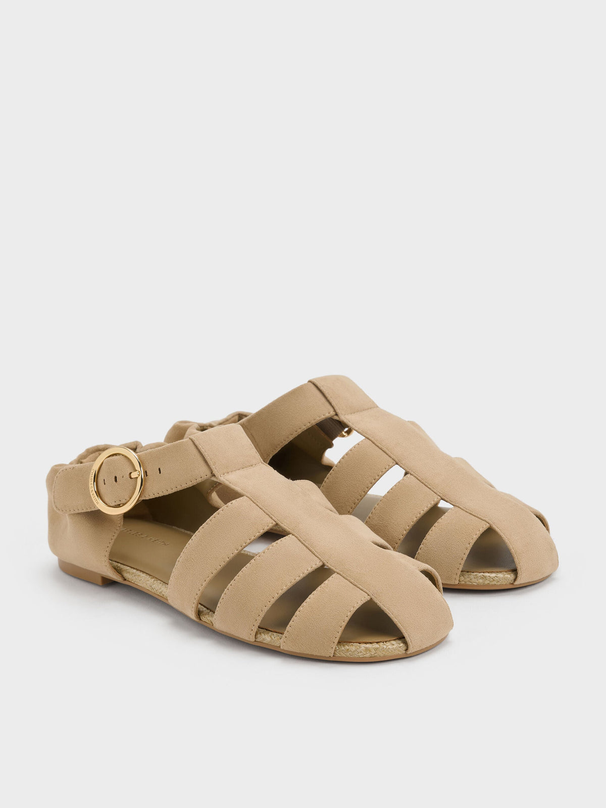 CHARLES & KEITH Trending / Faux Suede Caged Flat Espadrilles - Sand