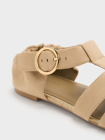 CHARLES & KEITH Trending / Faux Suede Caged Flat Espadrilles - Sand