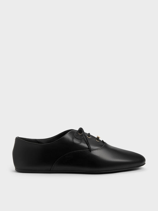 CHARLES & KEITH Hot Sale / Pippa Leather Derby Flats - Black