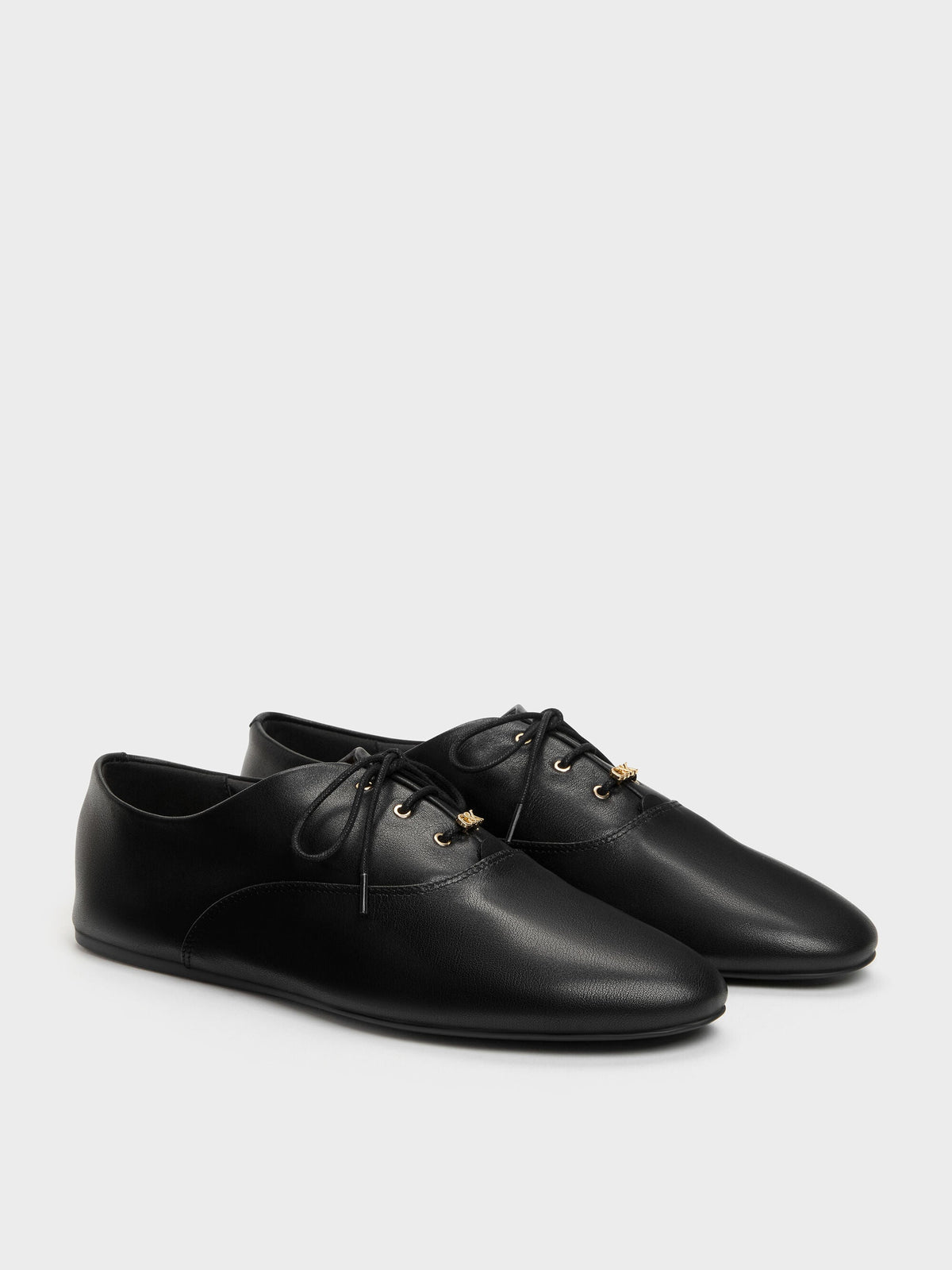 CHARLES & KEITH Hot Sale / Pippa Leather Derby Flats - Black