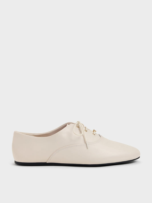 CHARLES & KEITH Special Offer / Pippa Leather Derby Flats - Chalk