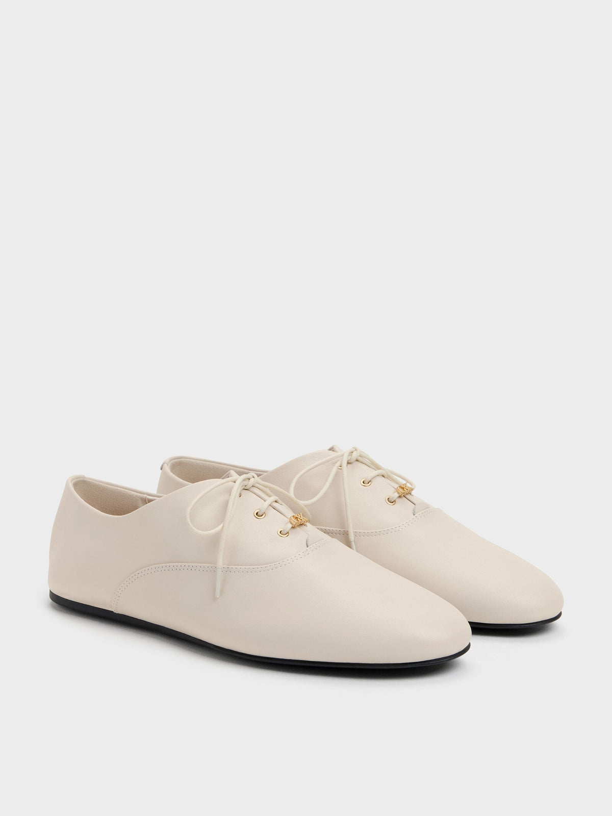 CHARLES & KEITH Special Offer / Pippa Leather Derby Flats - Chalk