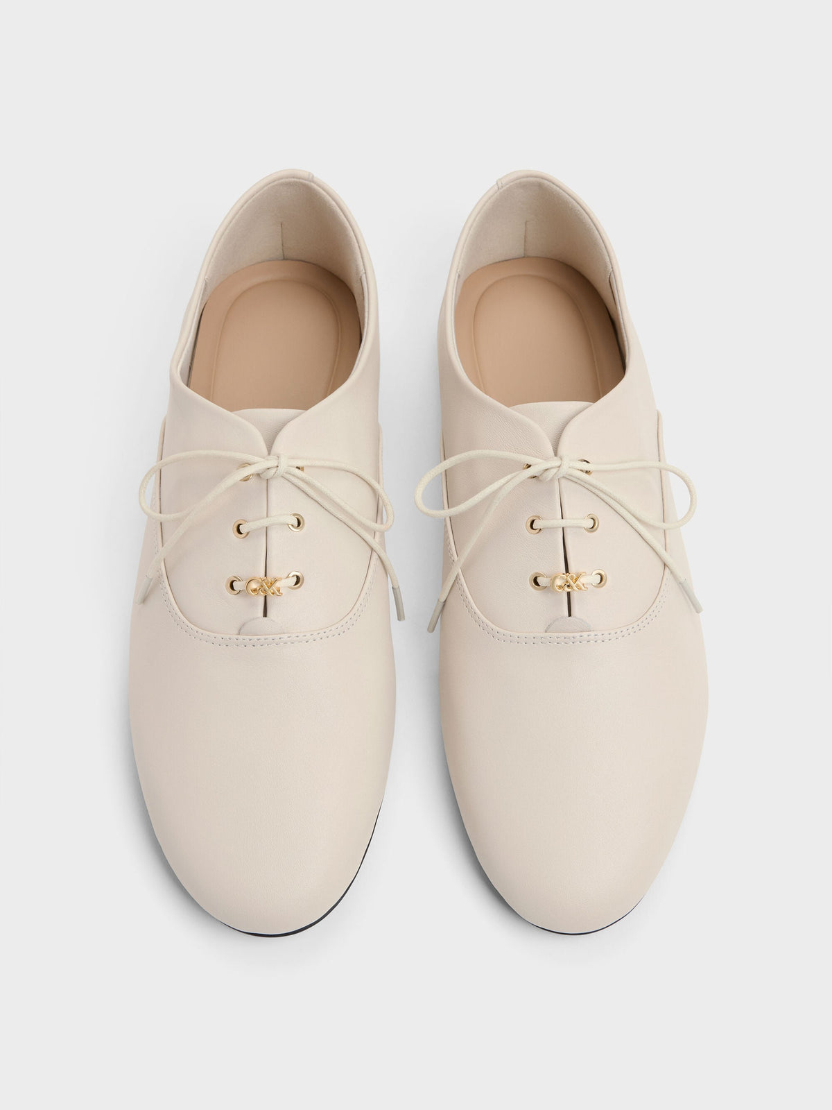 CHARLES & KEITH Special Offer / Pippa Leather Derby Flats - Chalk