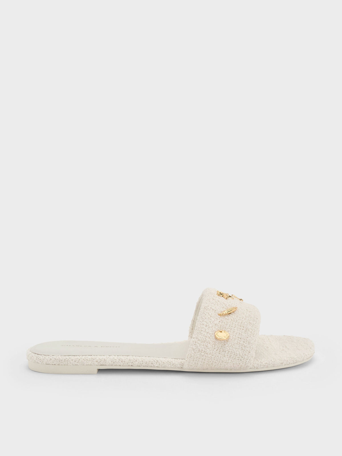 CHARLES & KEITH Popular / Tweed Beach Slide Sandals - Chalk