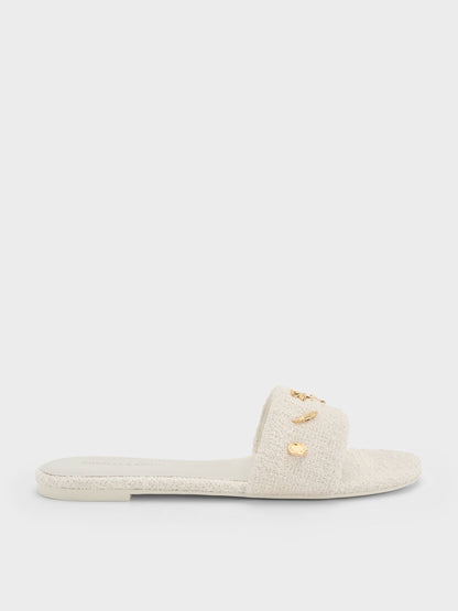 CHARLES & KEITH Popular / Tweed Beach Slide Sandals - Chalk