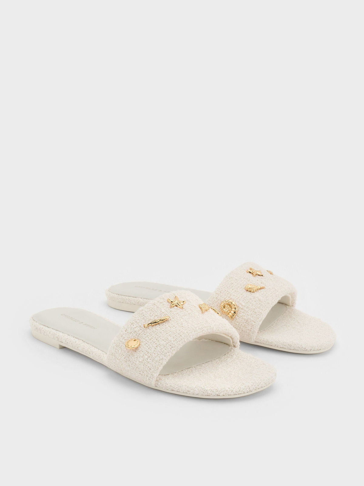 CHARLES & KEITH Popular / Tweed Beach Slide Sandals - Chalk