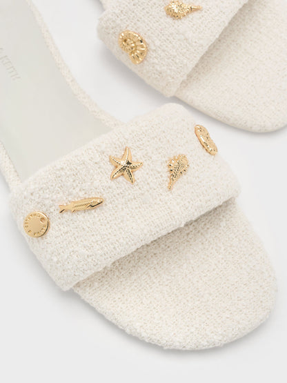 CHARLES & KEITH Popular / Tweed Beach Slide Sandals - Chalk