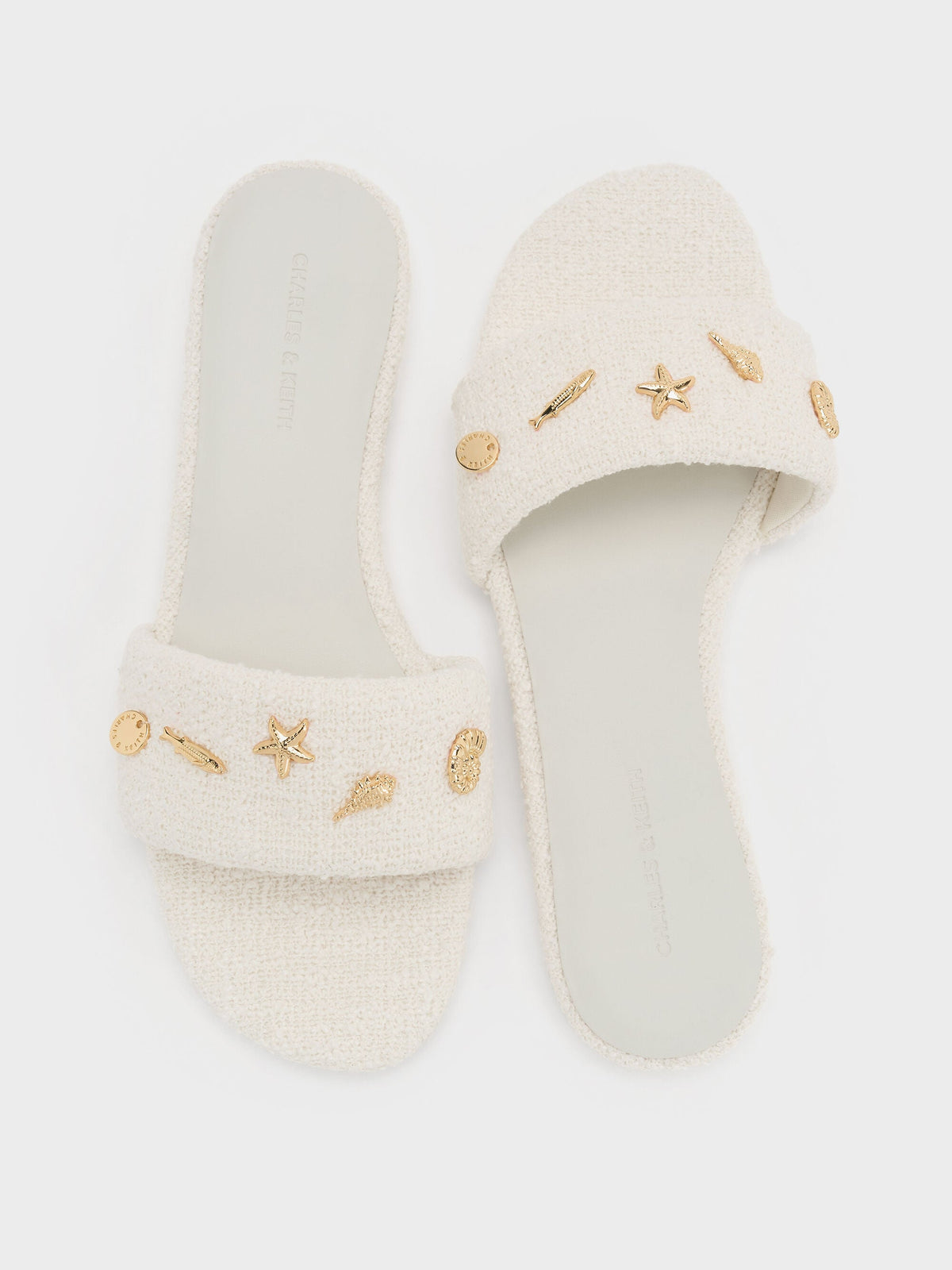CHARLES & KEITH Popular / Tweed Beach Slide Sandals - Chalk