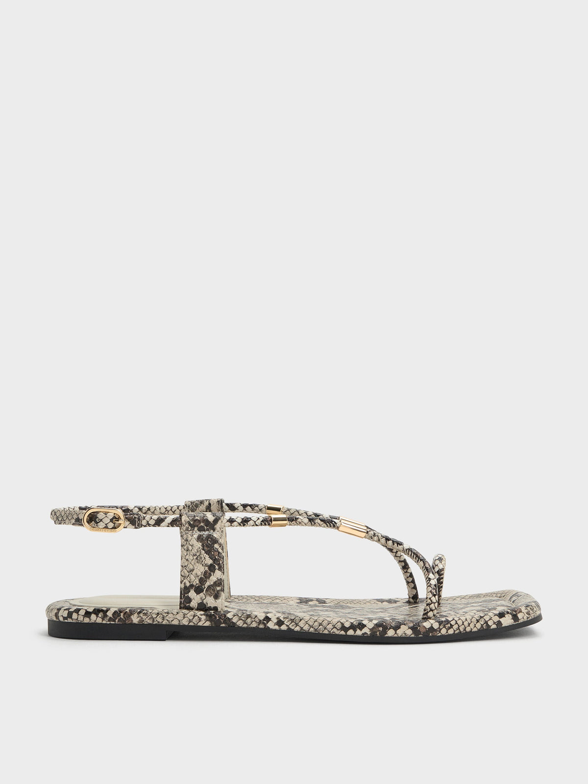 CHARLES & KEITH Hot Sale / Snake-Print Metallic-Accent Toe-Ring Sandals - Animal Print Natural
